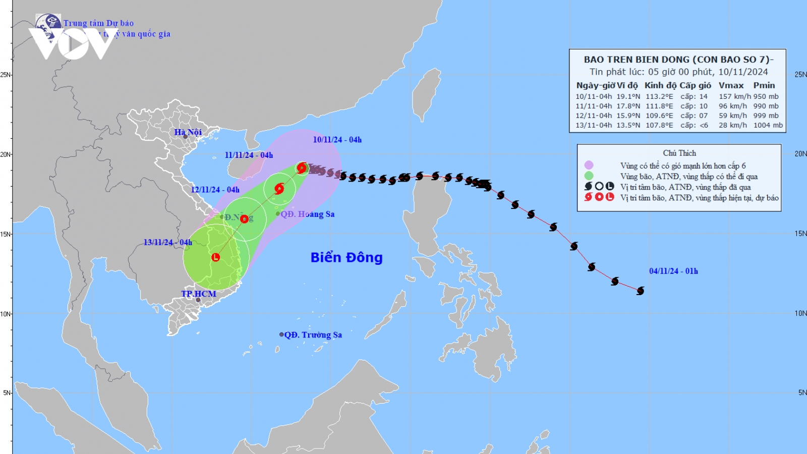 Bão số 7 cách quần đảo Hoàng Sa khoảng 335 km, giật cấp 17