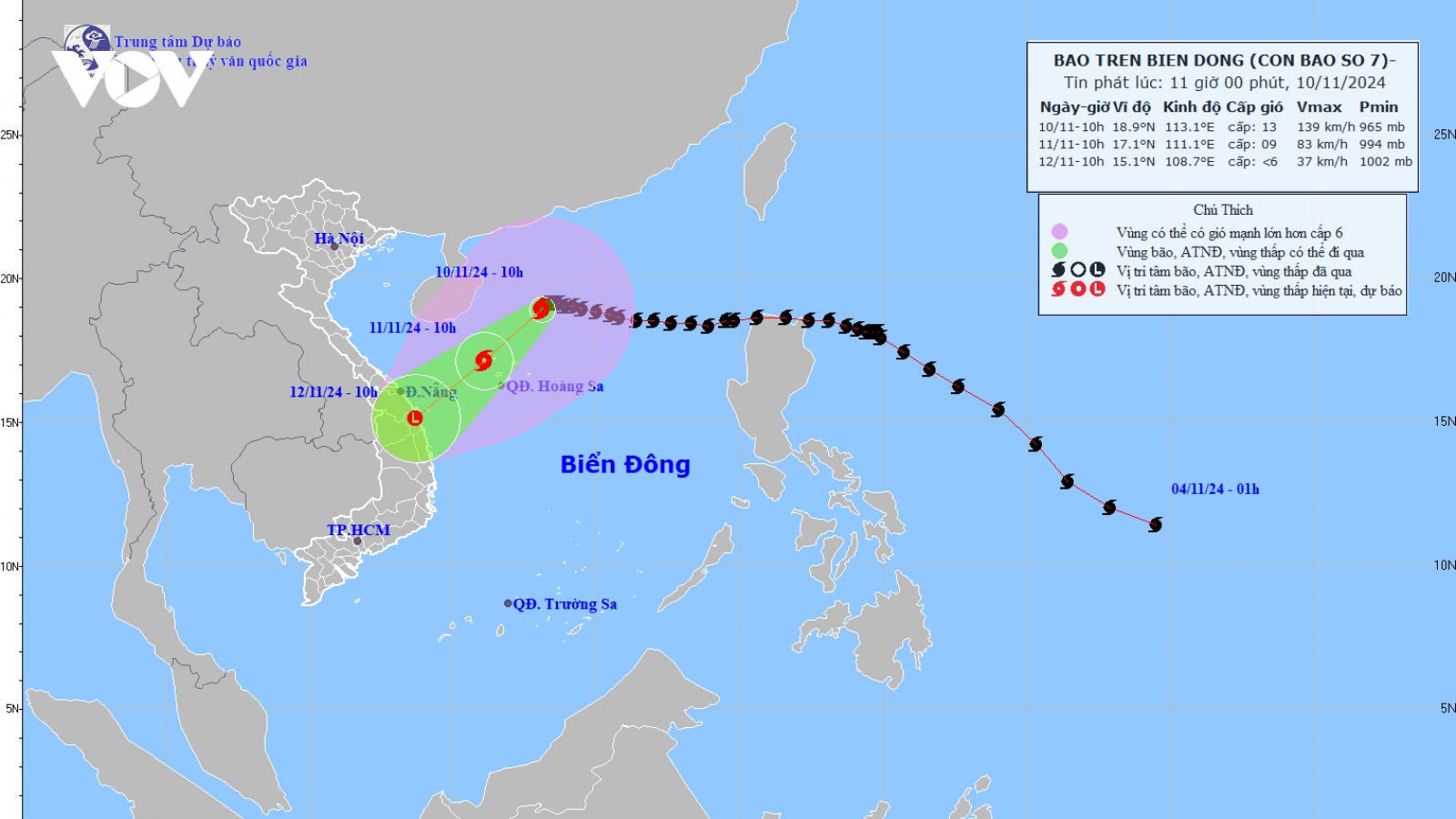 Bão số 7 cách quần đảo Hoàng Sa khoảng 250km về phía Bắc Đông Bắc, mạnh cấp 12