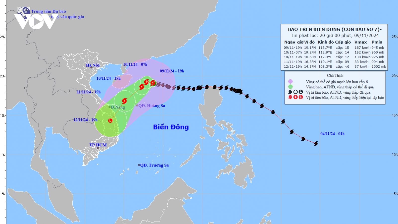 Bão số 7 mạnh cấp 14, cách quần đảo Hoàng Sa khoảng 365 km