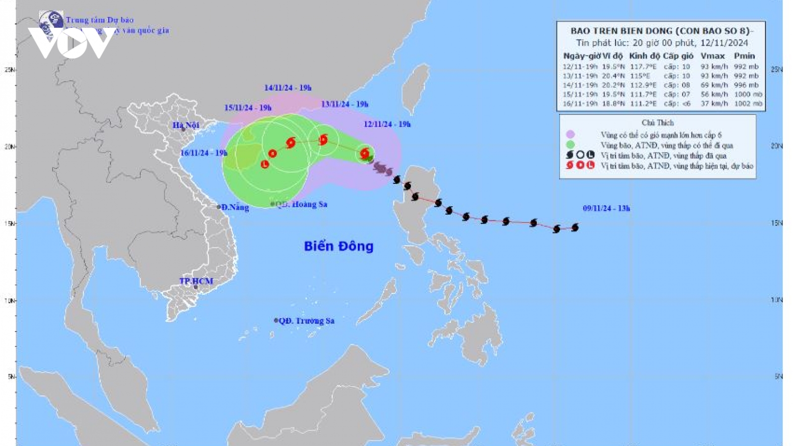 Bão số 8 giật cấp 12, di chuyển theo hướng Tây Bắc