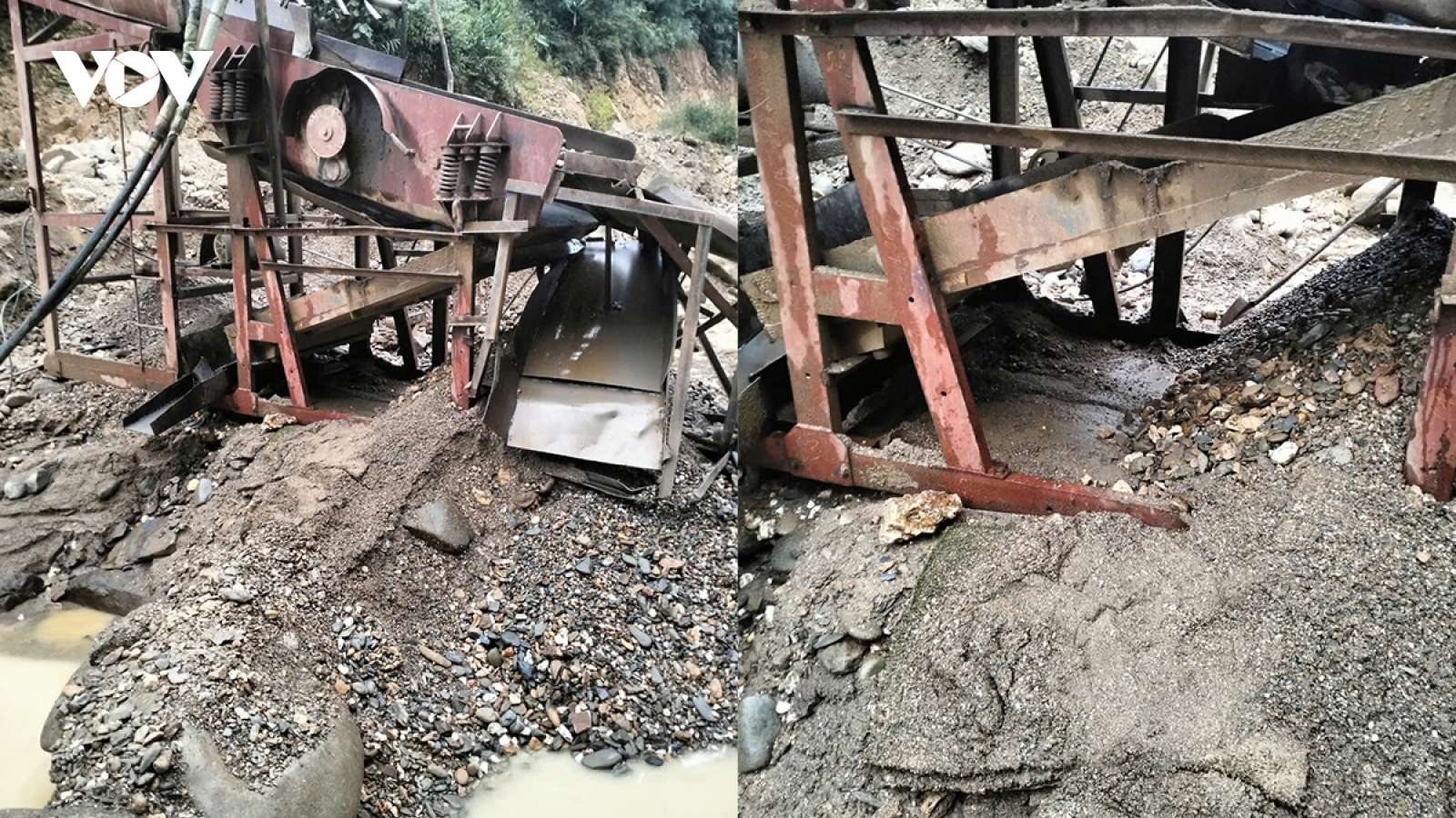 Tận thu cát sỏi để khai thác vàng trái phép tại dự án thủy điện Khuổi Nộc 2 (Bắc Kạn)