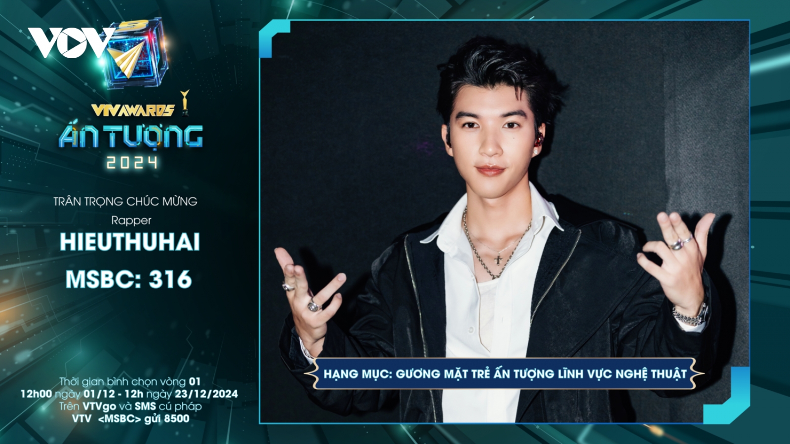 HIEUTHUHAI lọt đề cử "Gương mặt trẻ ấn tượng" của VTV Awards 2024