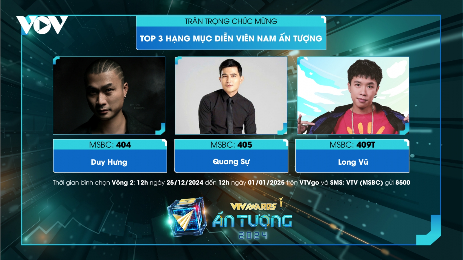 HIEUTHUHAI, Long Vũ, Hoàng Hà lọt Top 3 đề cử VTV Awards 2024