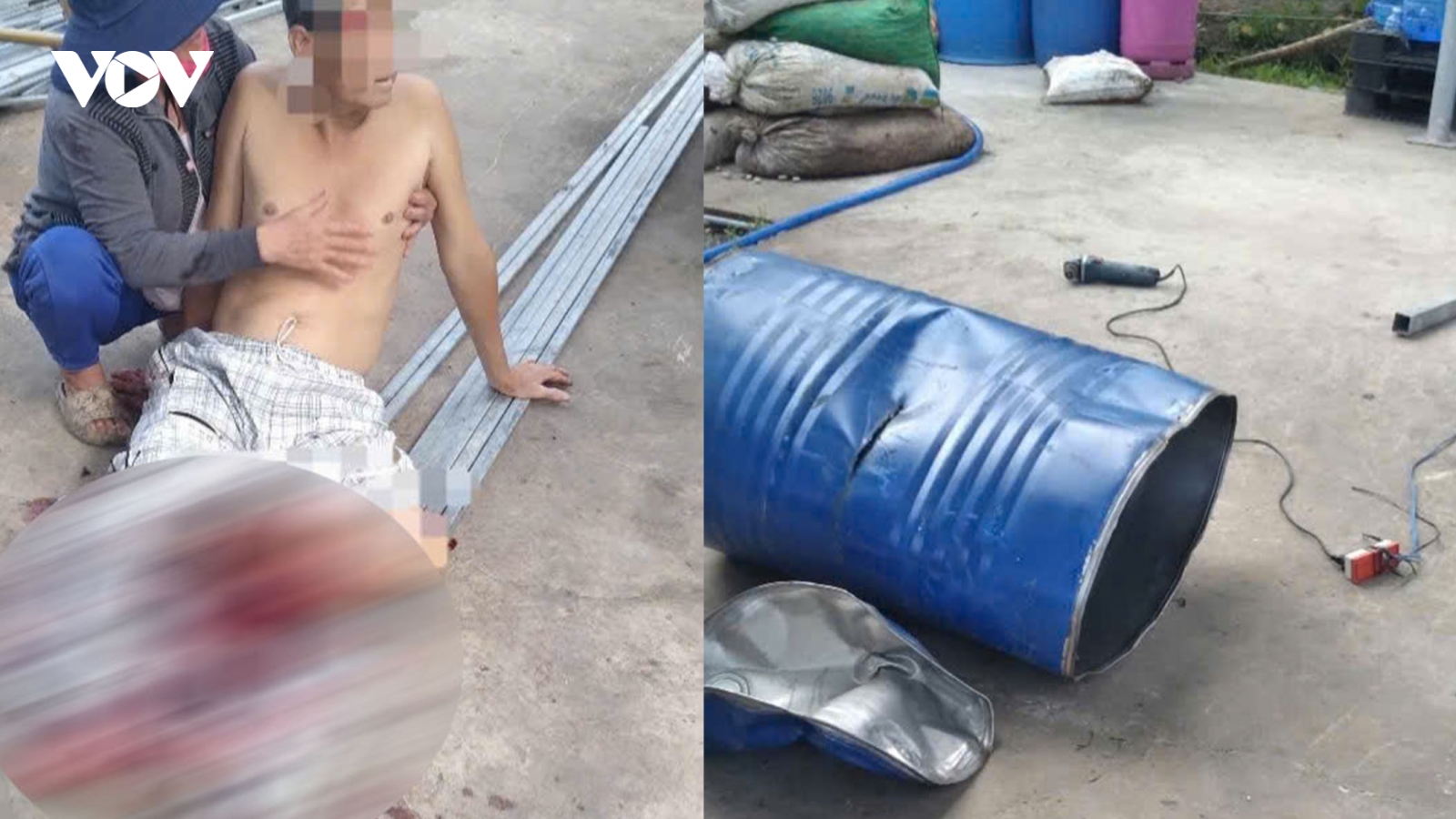 Cắt thùng phuy bị nổ, một người ở Tiền Giang suýt mất mạng