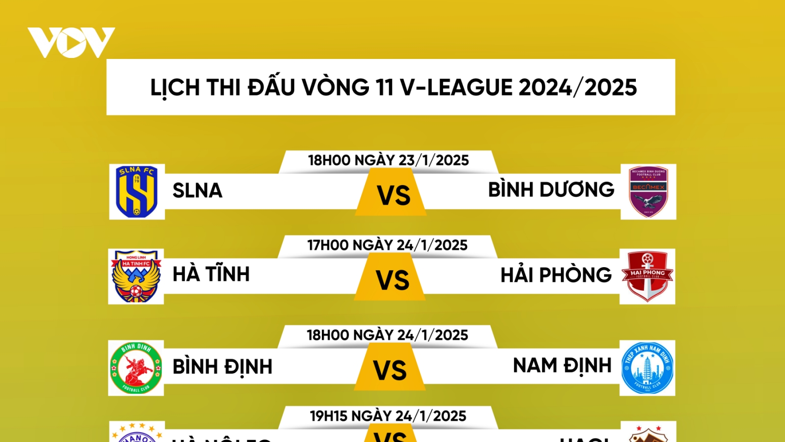 Lịch thi đấu và trực tiếp vòng 11 V-League 2024/2025: Hà Nội FC đấu HAGL