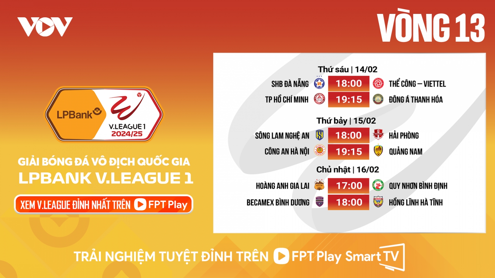 Lịch thi đấu và trực tiếp vòng 13 V-League 2024/2025