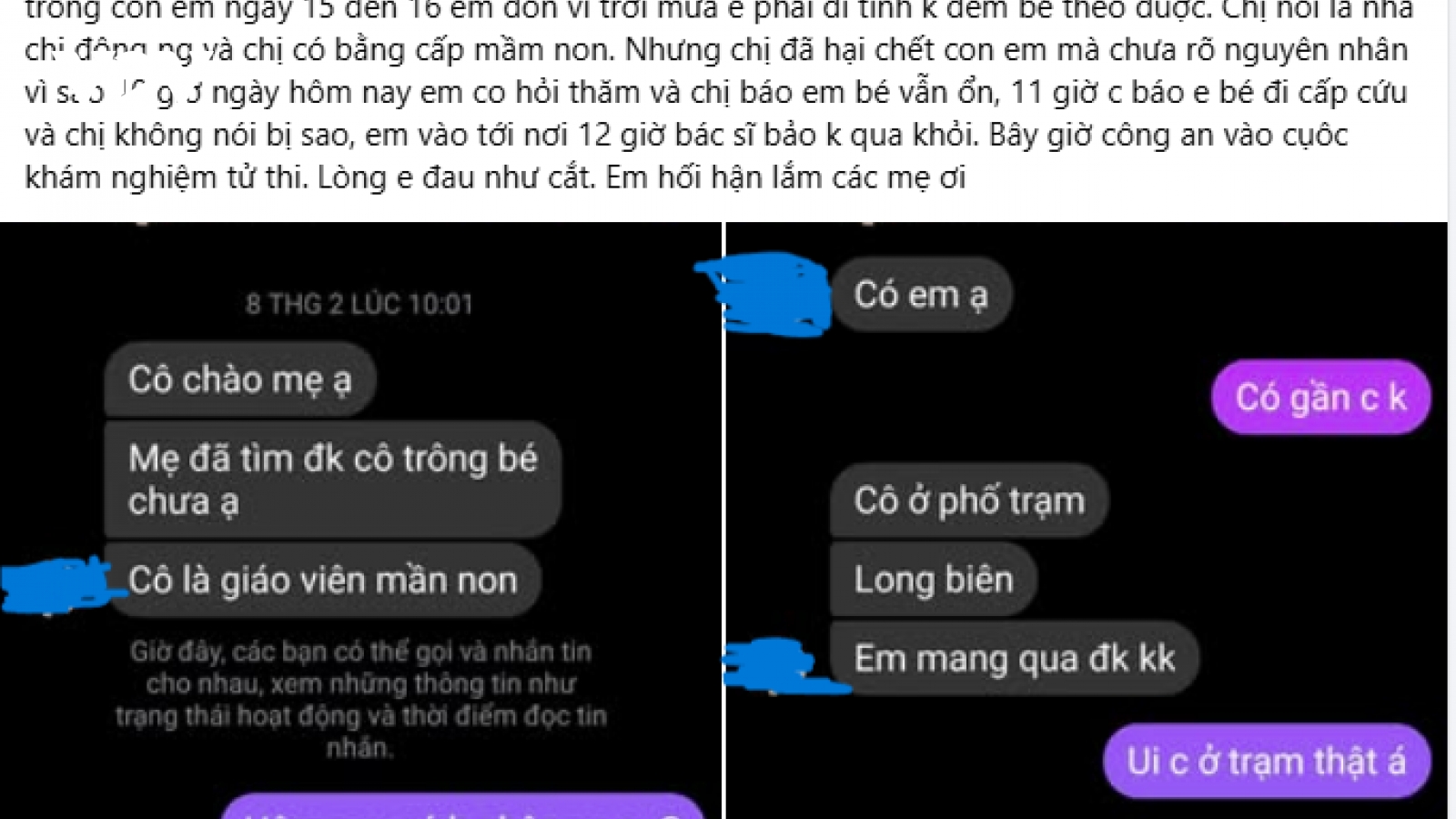 Xác minh thông tin bé 5 tháng tuổi tử vong ở cơ sở trông giữ