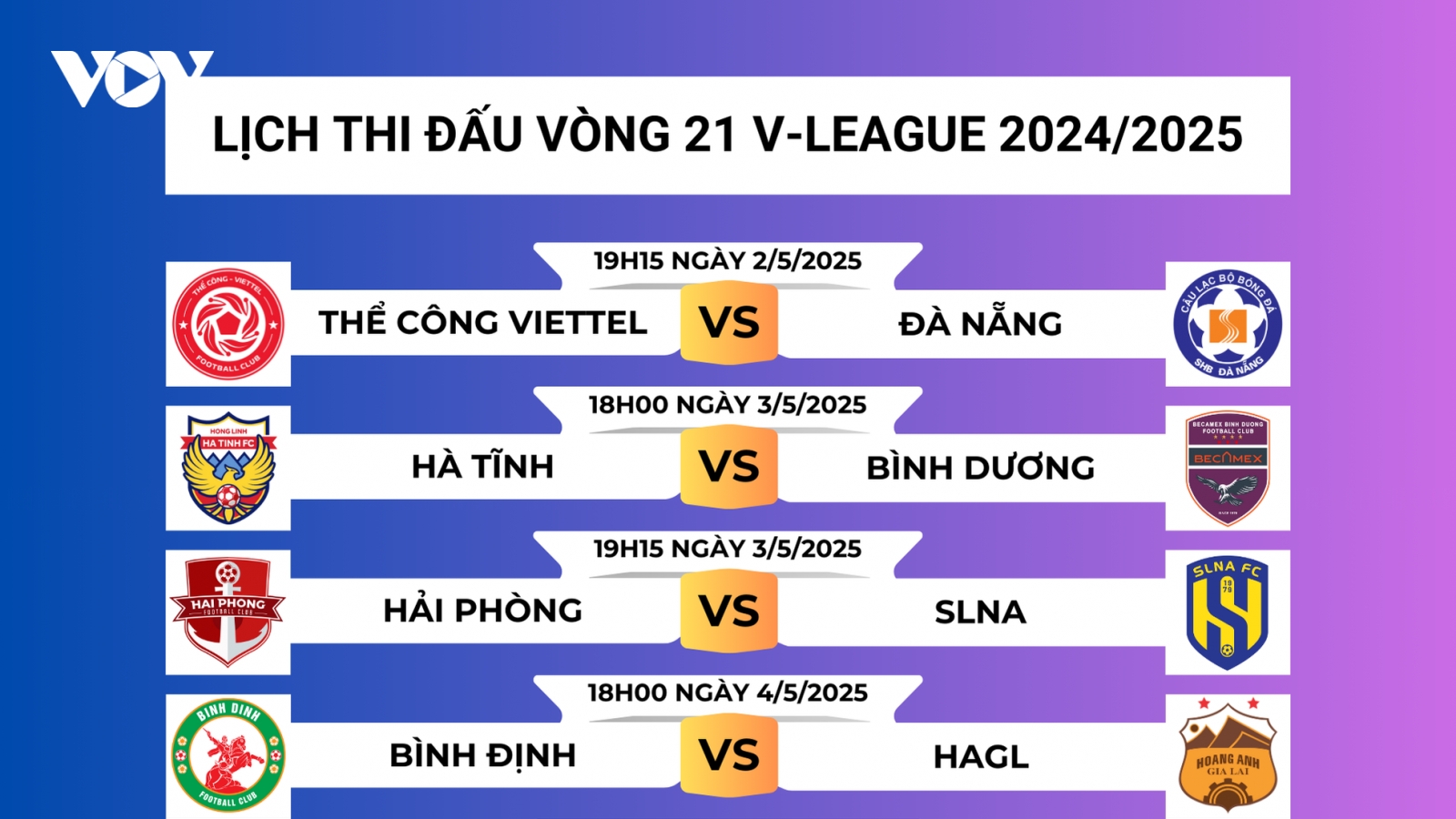 Lịch thi đấu vòng 21 V-League 2024/2025: Thư hùng đỉnh cao tại Hàng Đẫy