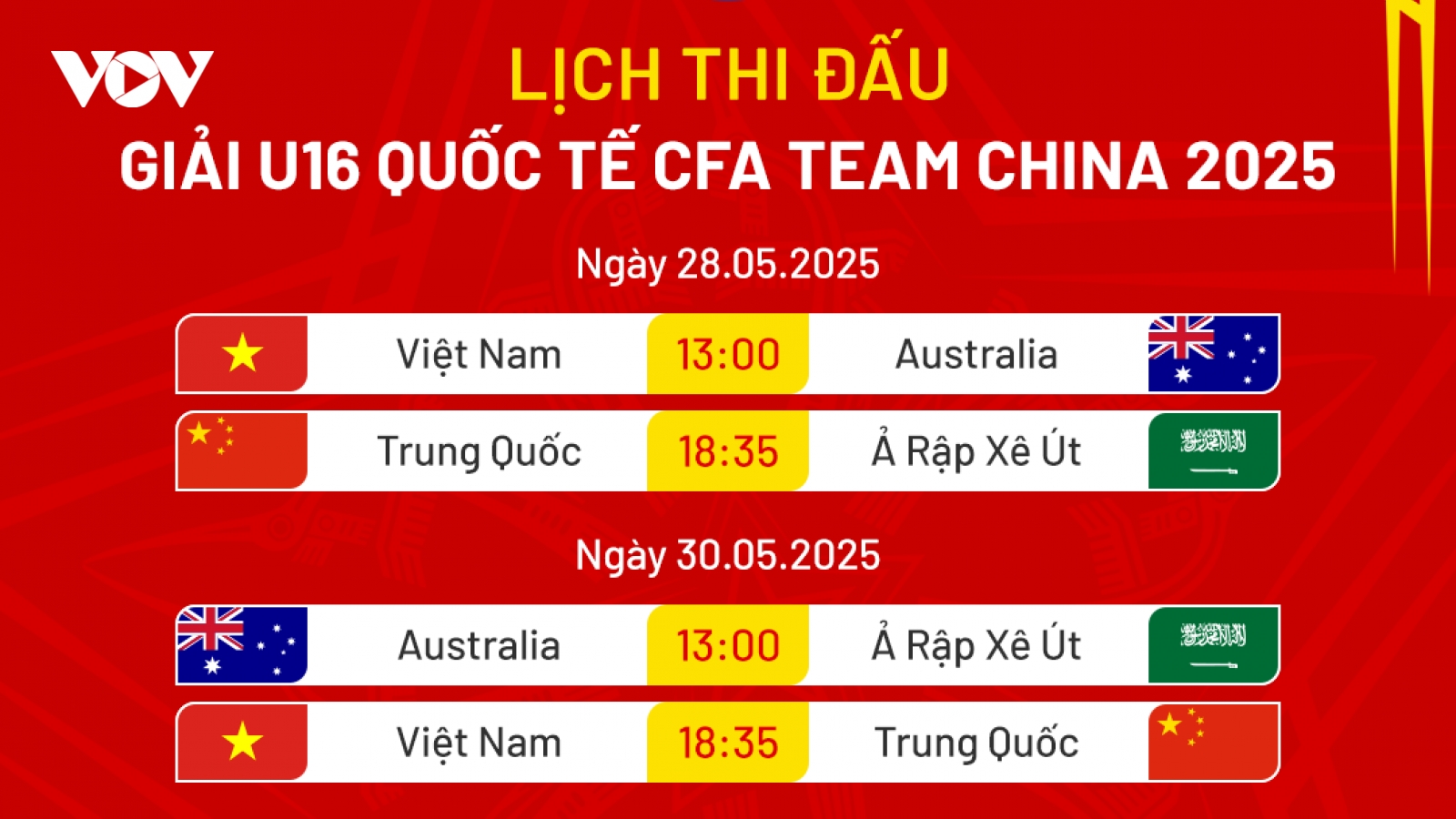 Lịch thi đấu U16 Việt Nam tại giải U16 Quốc tế 2025