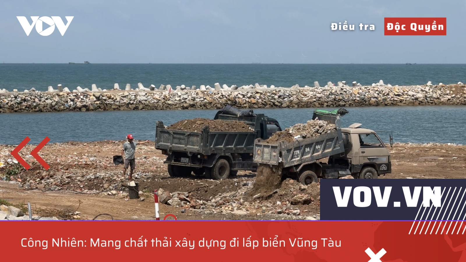 Phát hiện đường dây ngang nhiên đổ chất thải xây dựng lấp biển Vũng Tàu