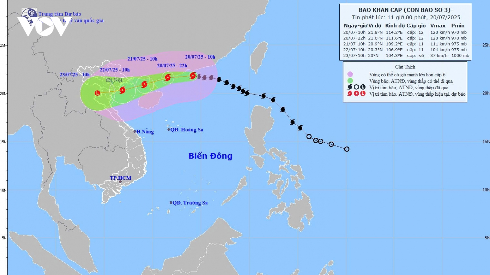Bão số 3 cách Quảng Ninh-Hải Phòng 680km, giật cấp 15