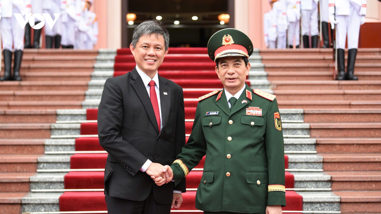 Đại tướng Phan Văn Giang chủ trì lễ đón và hội đàm với Bộ trưởng Quốc phòng Singapore