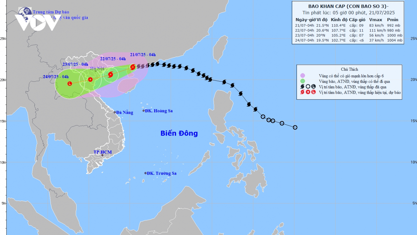 Bão số 3 (Wipha) giật cấp 11 và có khả năng mạnh lên, cách Quảng Ninh–Hải Phòng 275km