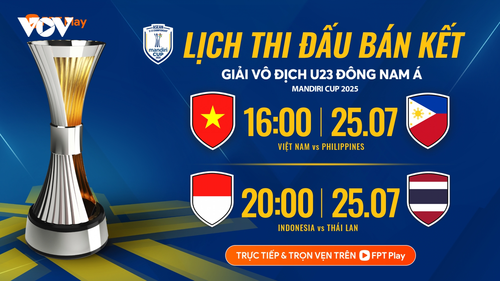 Lịch thi đấu và trực tiếp U23 Đông Nam Á hôm nay 25/7