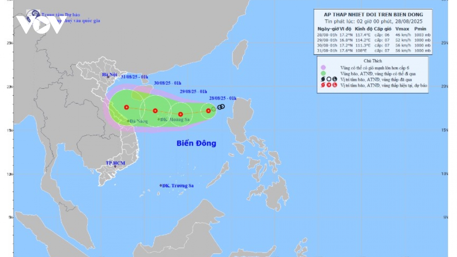 Áp thấp nhiệt đới giật cấp 8 trên Biển Đông, sóng cao 2-4m, biển động mạnh
