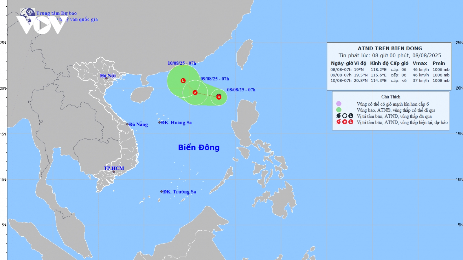 Áp thấp nhiệt đới cách quần đảo Hoàng Sa khoảng 500km