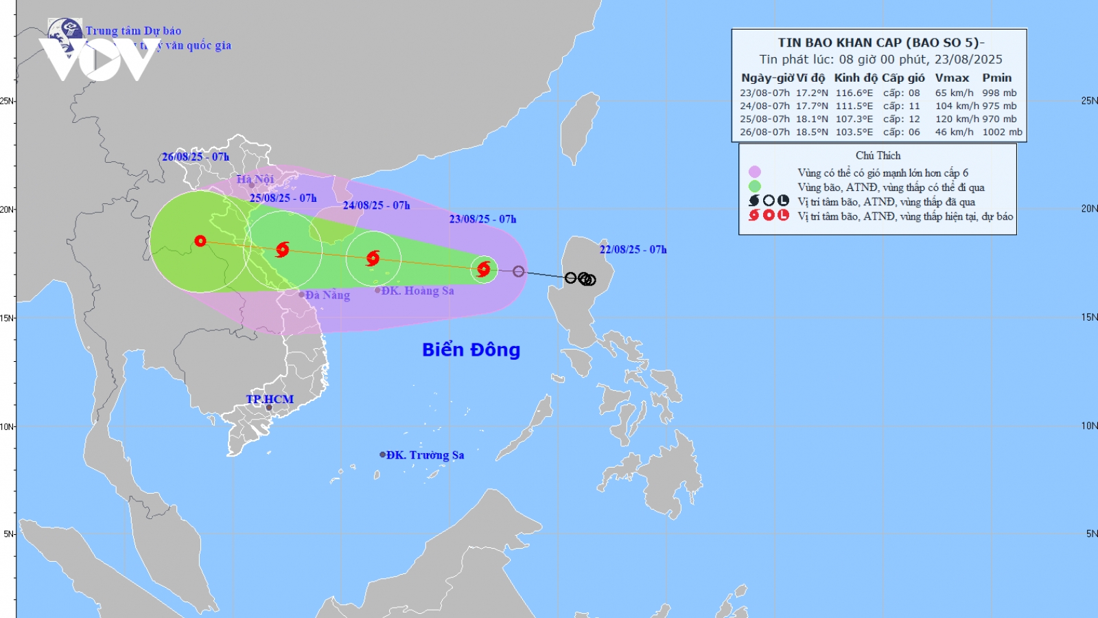 Áp thấp nhiệt đới mạnh lên thành bão số 5, cách đặc khu Hoàng Sa khoảng 480km