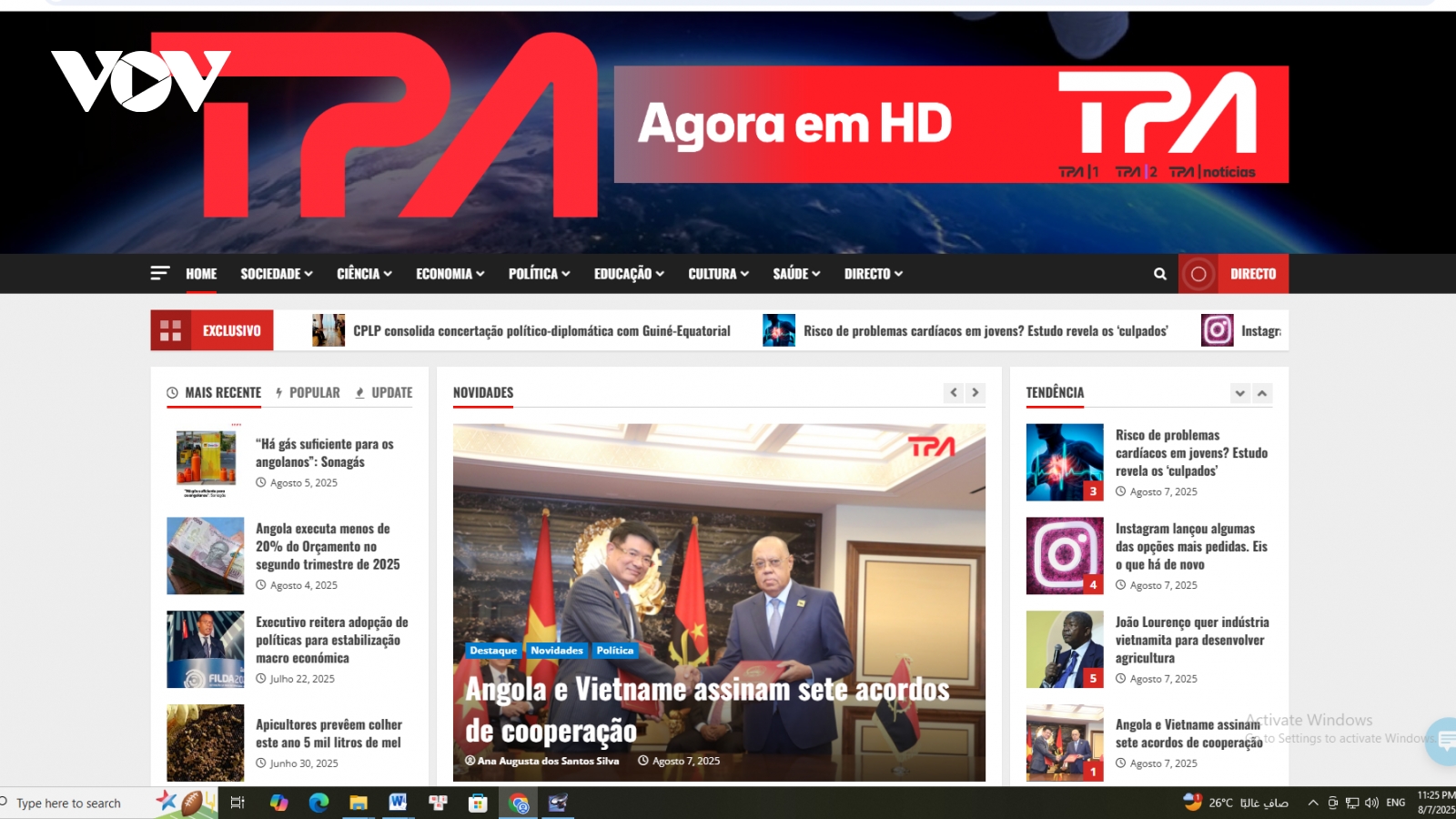 Báo chí Angola đưa tin dày đặc về chuyến thăm của Chủ tịch nước Lương Cường