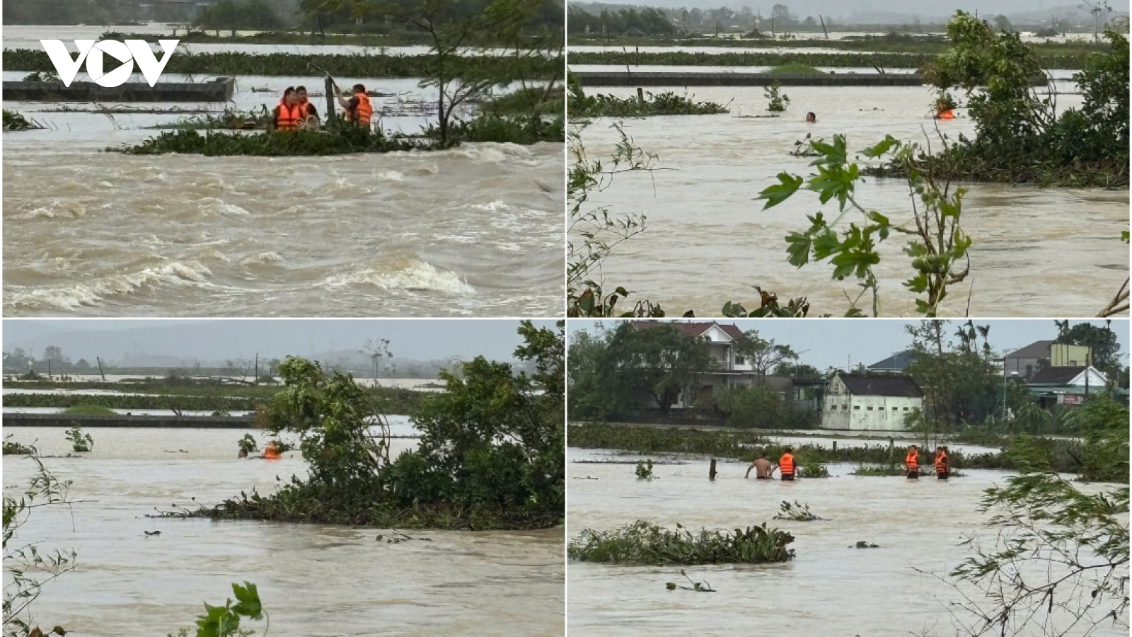 Công an kịp thời cứu người dân bị mắc kẹt giữa dòng nước lũ
