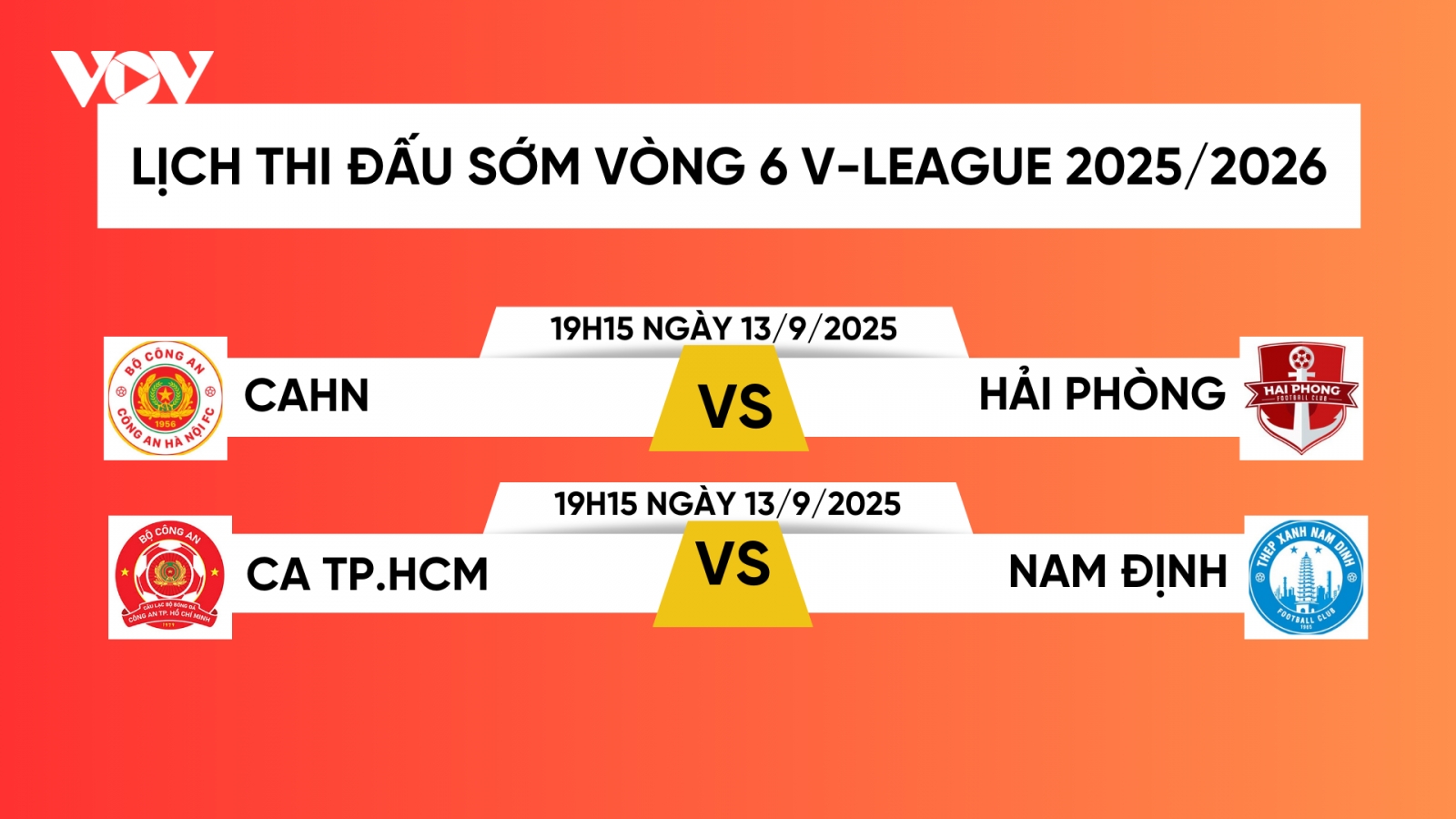 Lịch thi đấu sớm vòng 6 V-League 2025/2026: CAHN và Nam Định gặp thử thách