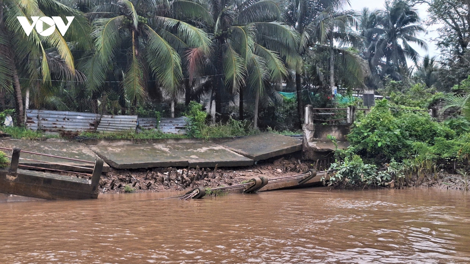 Bờ sông Giao Hòa sạt lở nghiêm trọng, UBND tỉnh Vĩnh Long ban bố tình huống khẩn cấp