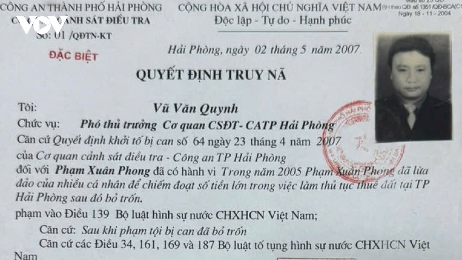Công an Hải Phòng bắt đối tượng truy nã đặc biệt