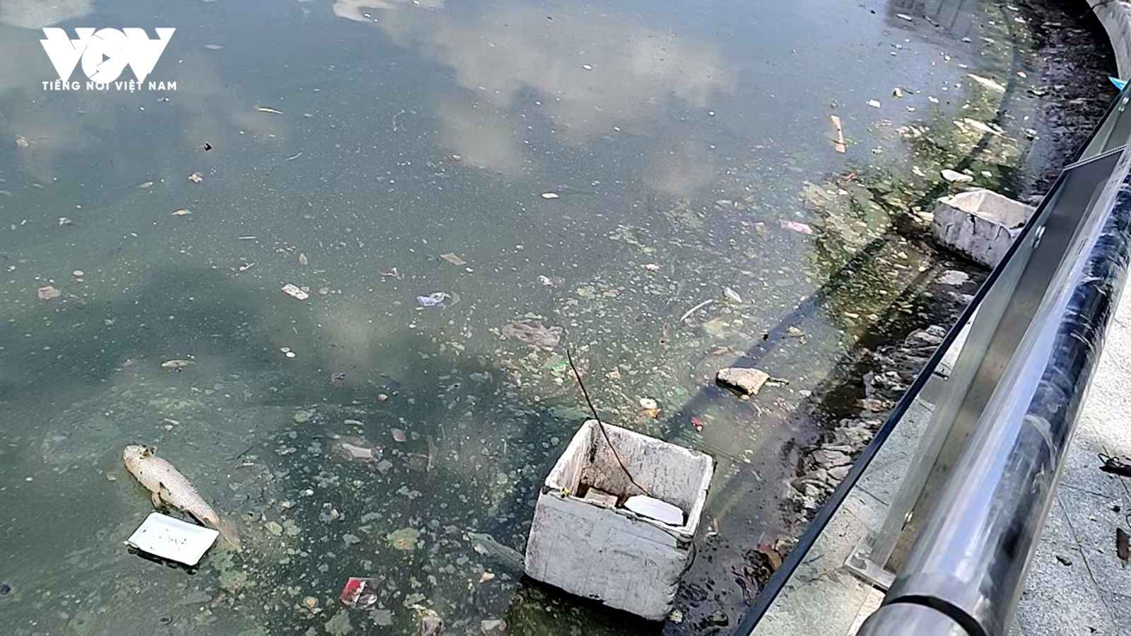 Hồ Hoàng Cầu vẫn ngổn ngang rác thải sau mưa lớn