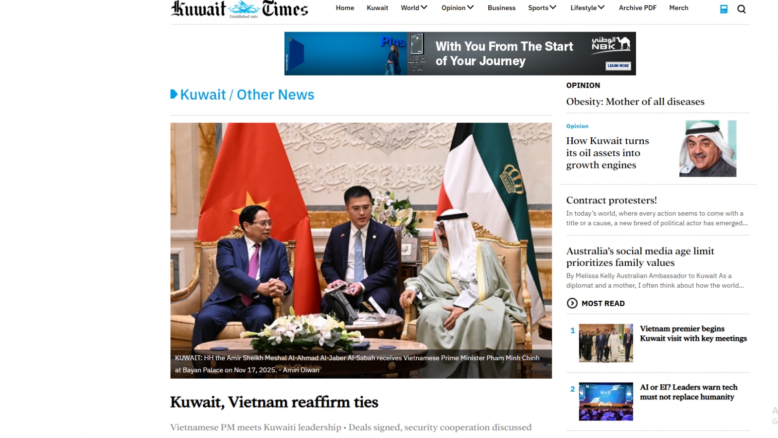 Truyền thông Kuwait đưa tin đậm nét về chuyến thăm của Thủ tướng Phạm Minh Chính