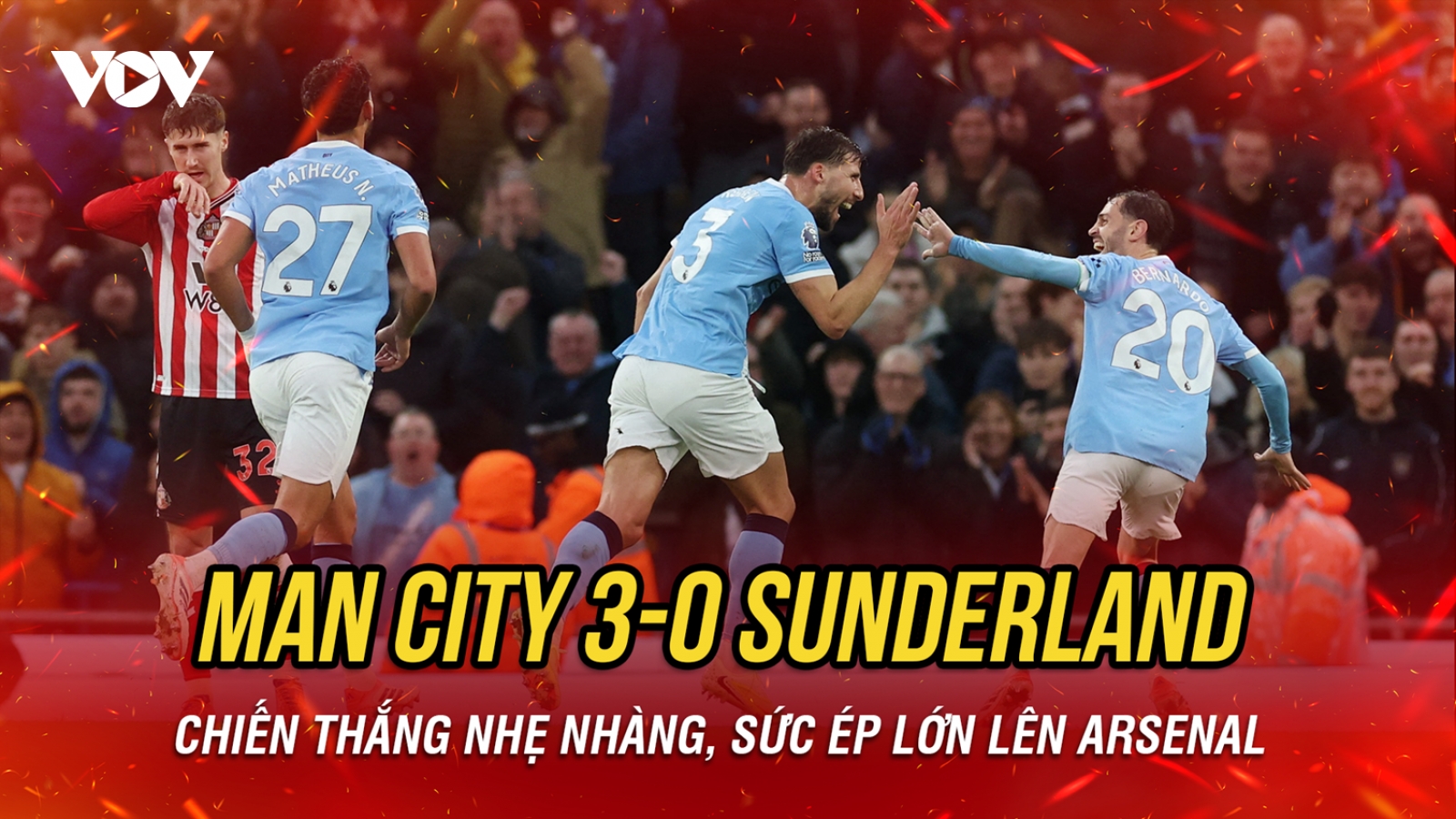 Man City thắng nhẹ Sunderland, gây áp lực lớn lên Arsenal