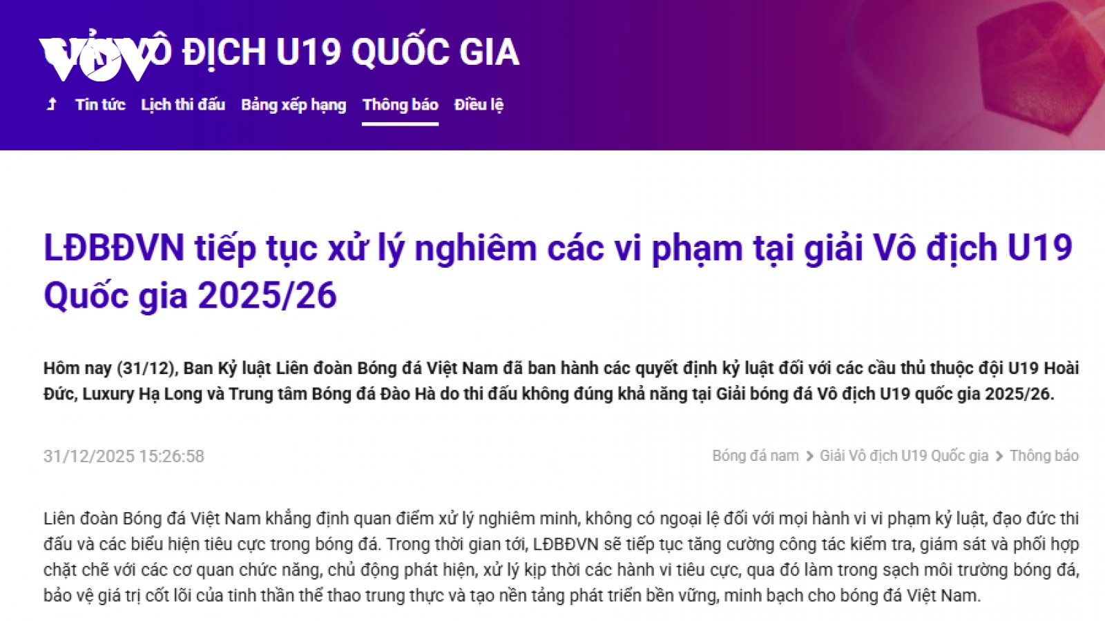 VFF xử lý nghiêm khắc 8 cầu thủ có biểu hiện tiêu cực khi thi đấu