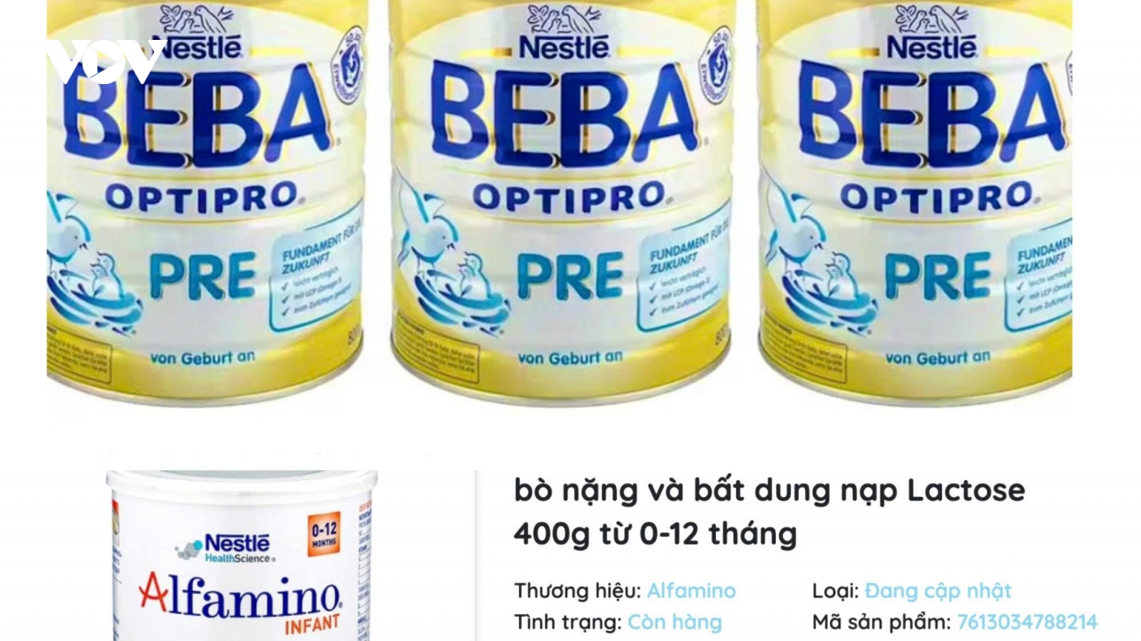Bộ Y tế cảnh báo liên quan đến một số lô sữa bột nhãn hiệu Beba và Alfamino