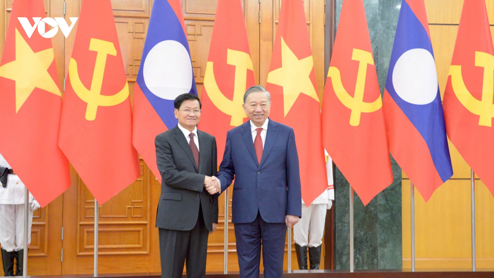 Tổng Bí thư Tô Lâm chủ trì lễ đón Tổng Bí thư, Chủ tịch nước Lào thăm Việt Nam