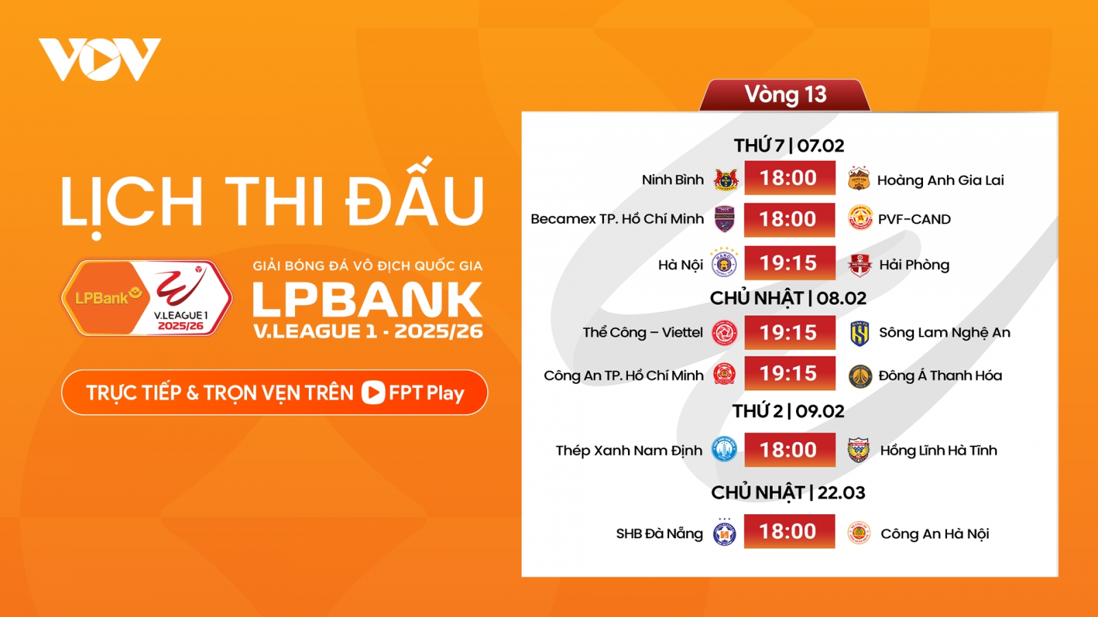 Lịch thi đấu vòng 13 V-League 2025/2026: Ninh Bình so tài HAGL