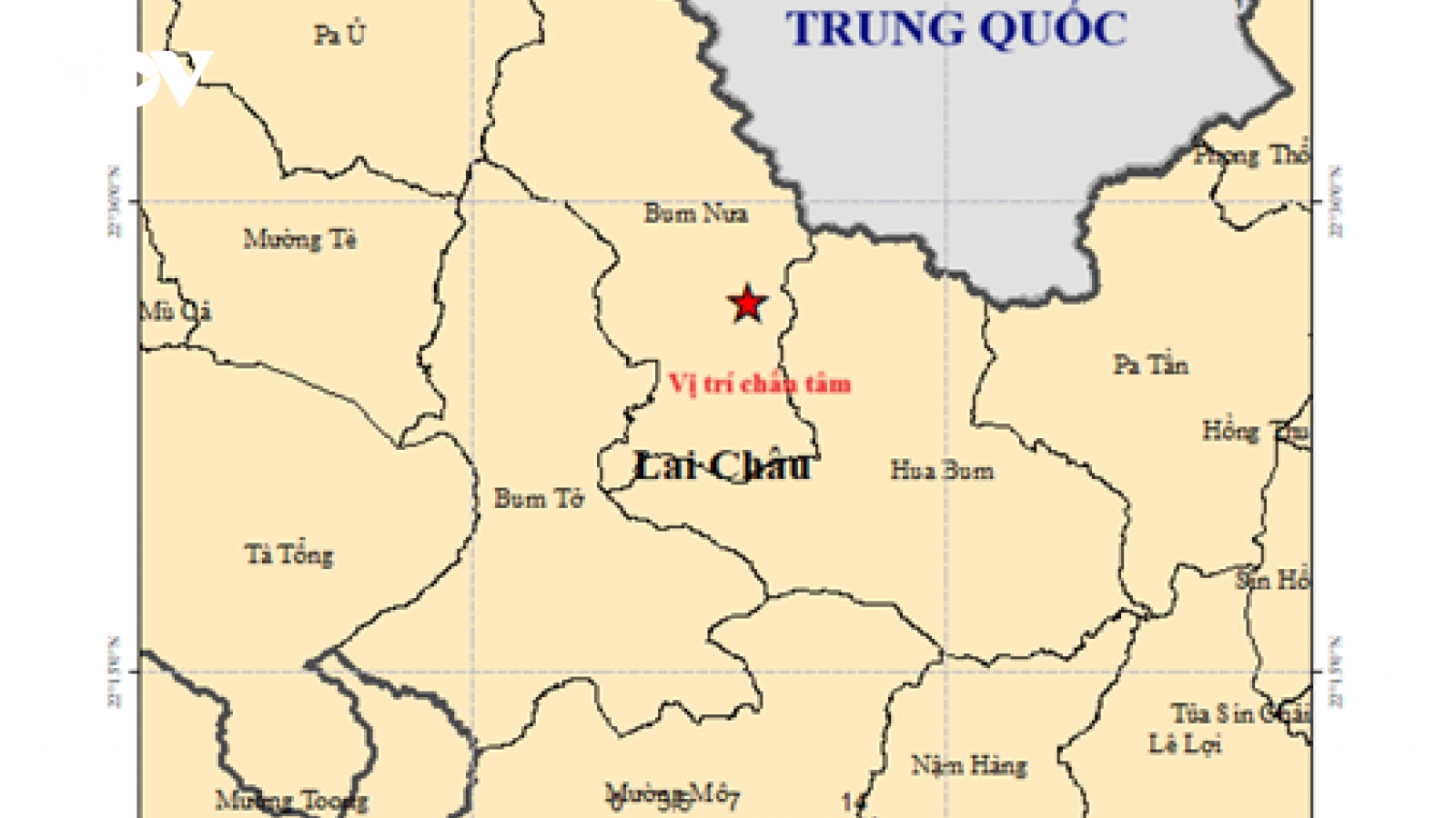 Động đất với độ lớn 2.5 độ richter ở xã Bum Nưa, tỉnh Lai Châu.