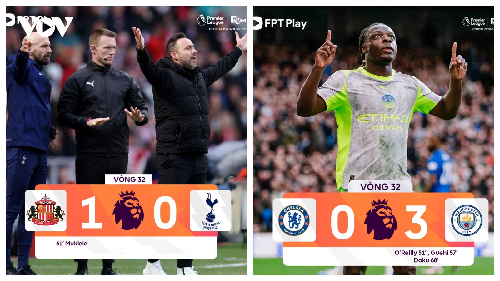 Kết quả vòng 32 Ngoại hạng Anh 25/26: Man City thắng đậm, Tottenham nguy to