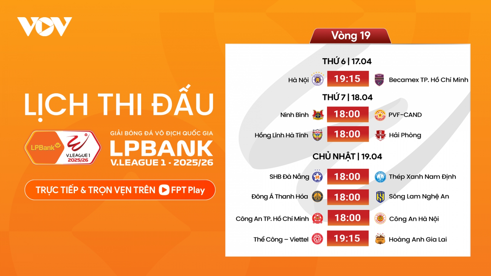 Lịch thi đấu vòng 19 V-League 2025/2026: Tâm điểm ở Hàng Đẫy