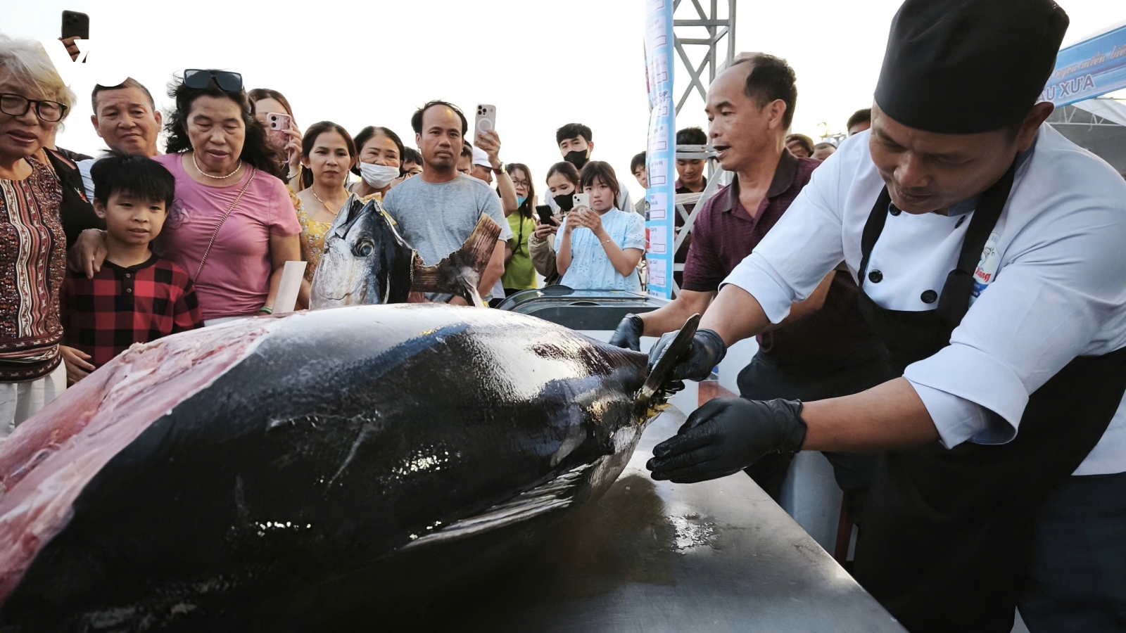 Mãn nhãn kỹ nghệ xẻ cá ngừ tại Tuy Hòa (Đắk Lắk), du khách xếp hàng chờ ăn tại chỗ