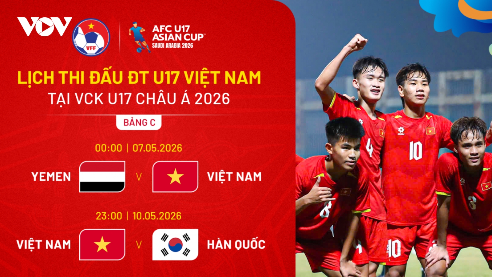 Lịch thi đấu U17 Việt Nam tại VCK U17 châu Á 2026