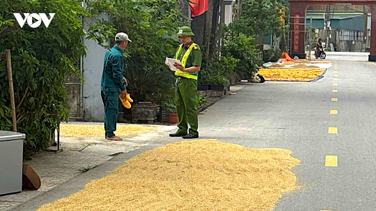 Phơi thóc trên đường cản trở giao thông, người dân nói biết nguy hiểm vẫn làm