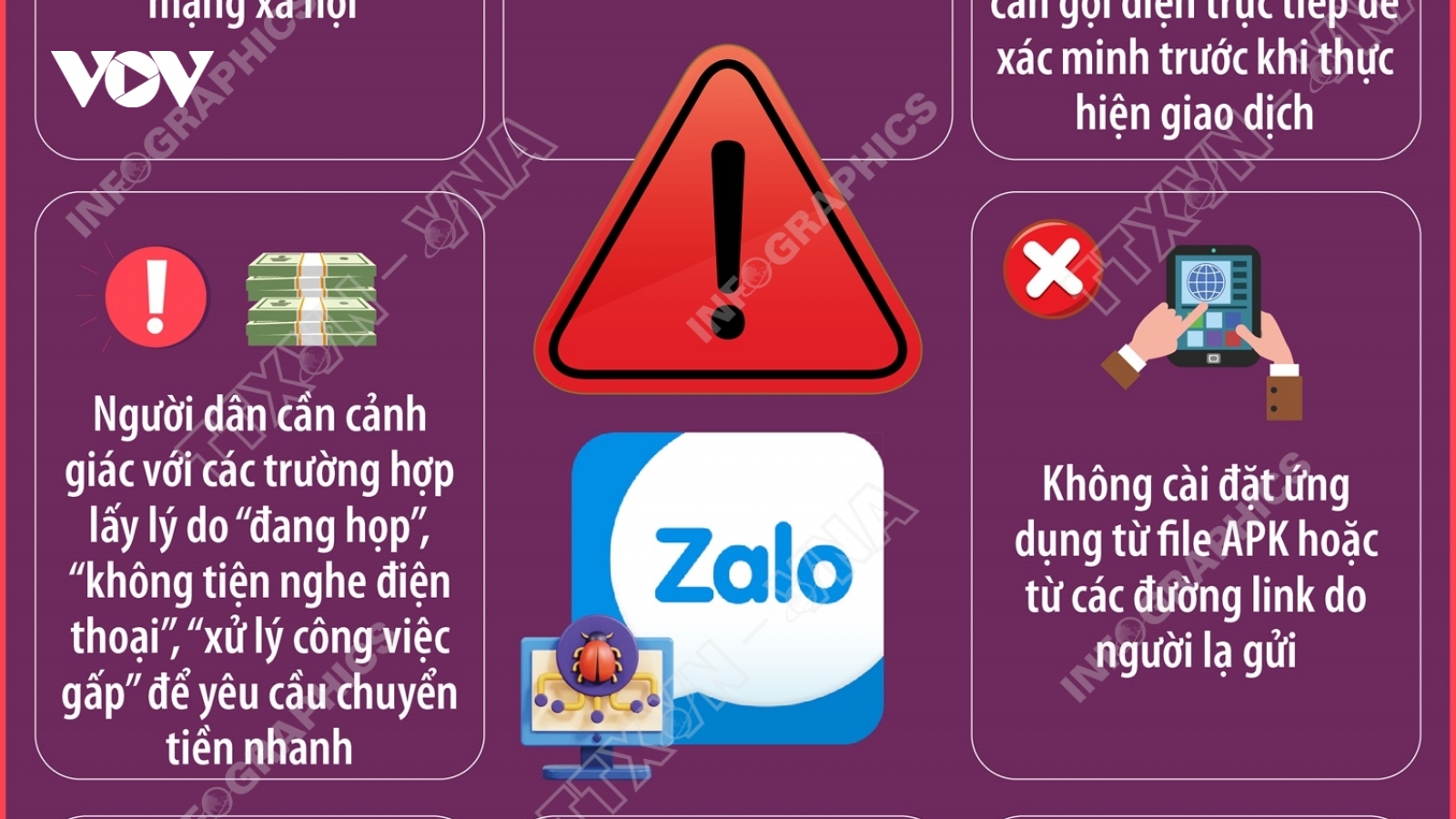 Infographic: Cảnh giác thủ đoạn chiếm quyền tài khoản Zalo để chiếm đoạt tài sản