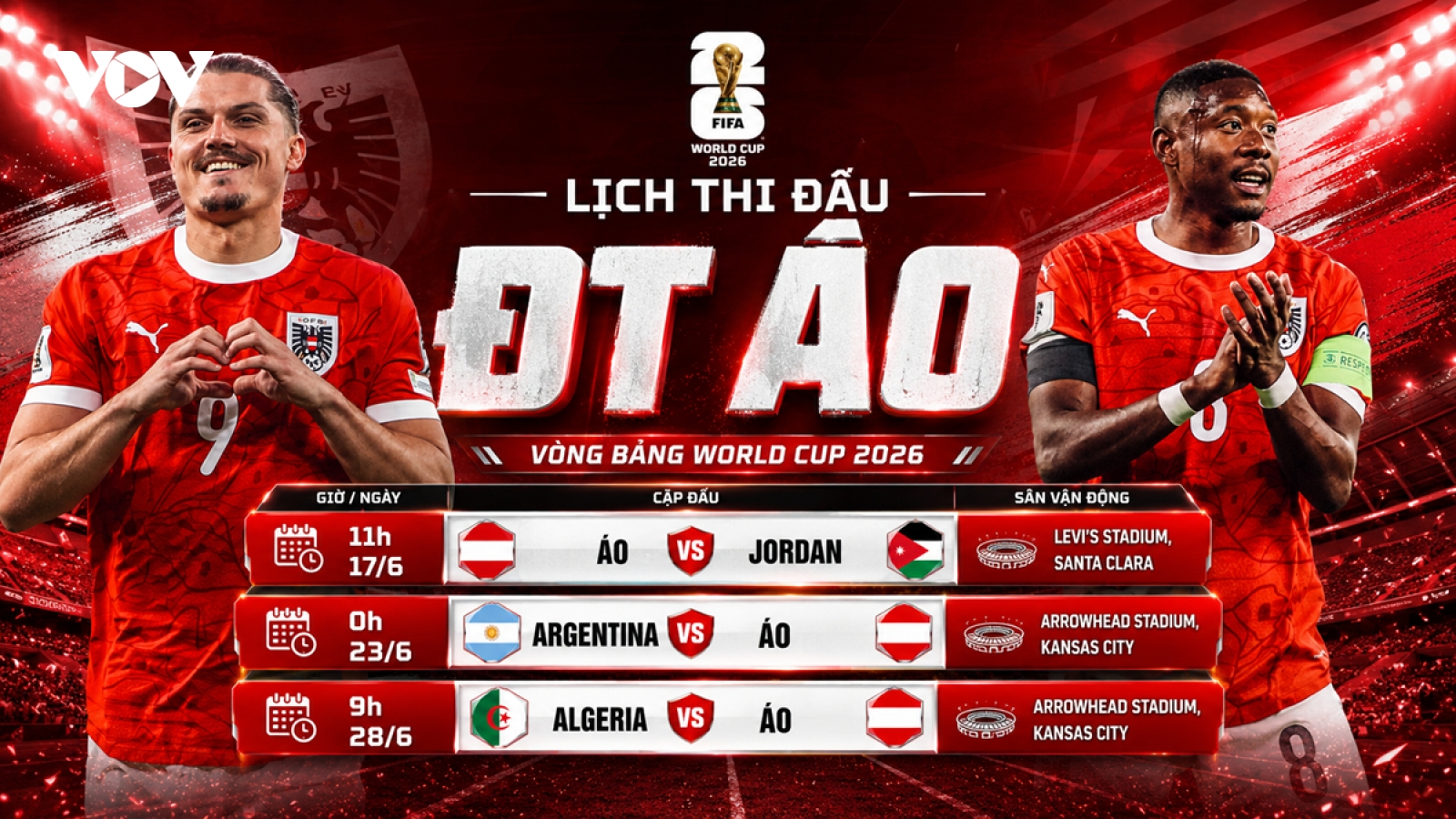 Lịch thi đấu World Cup 2026 của ĐT Áo: Thử thách cho đội bóng châu Âu