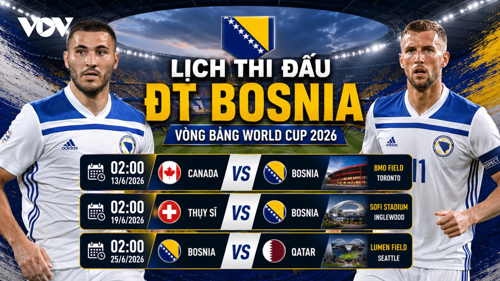 Lịch thi đấu World Cup 2026 của tuyển Bosnia