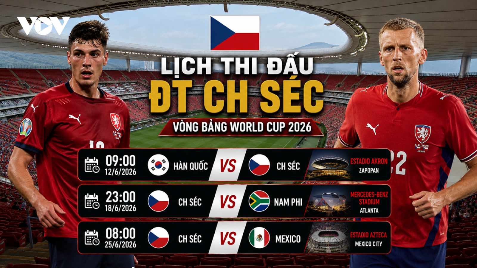 Lịch thi đấu World Cup 2026 của tuyển CH Séc