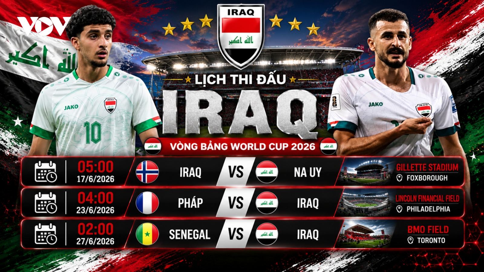 Lịch thi đấu World Cup 2026 của Iraq: Thử thách cực đại cho đội bóng châu Á