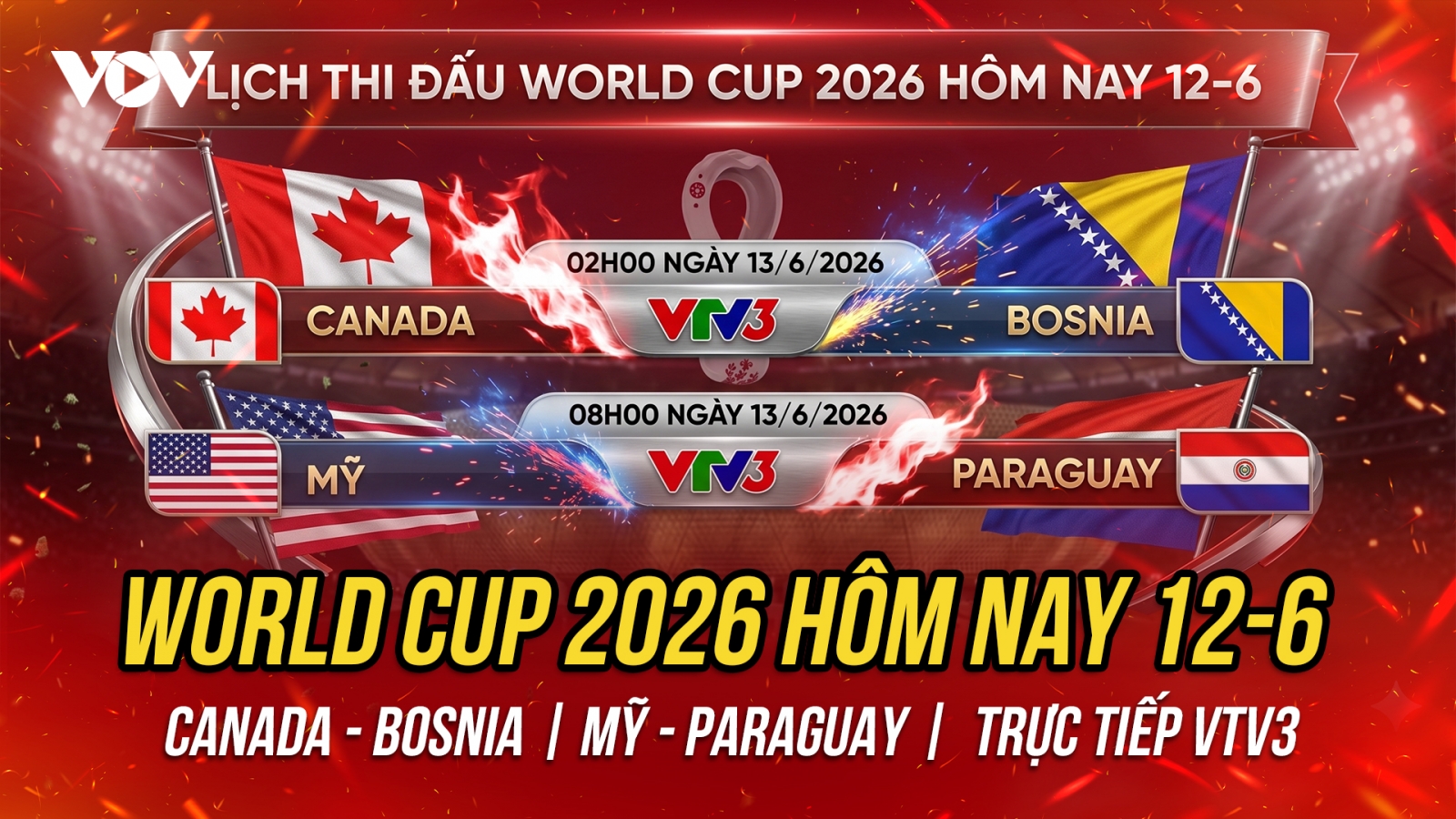 Lịch trực tiếp World Cup 2026 hôm nay 12-6: Mỹ vs Paraguay, Canada vs Bosnia