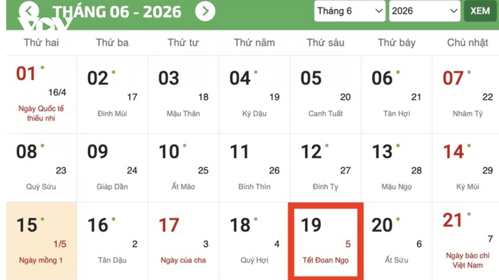 Tết Đoan ngọ 2026 là ngày nào theo Dương lịch?