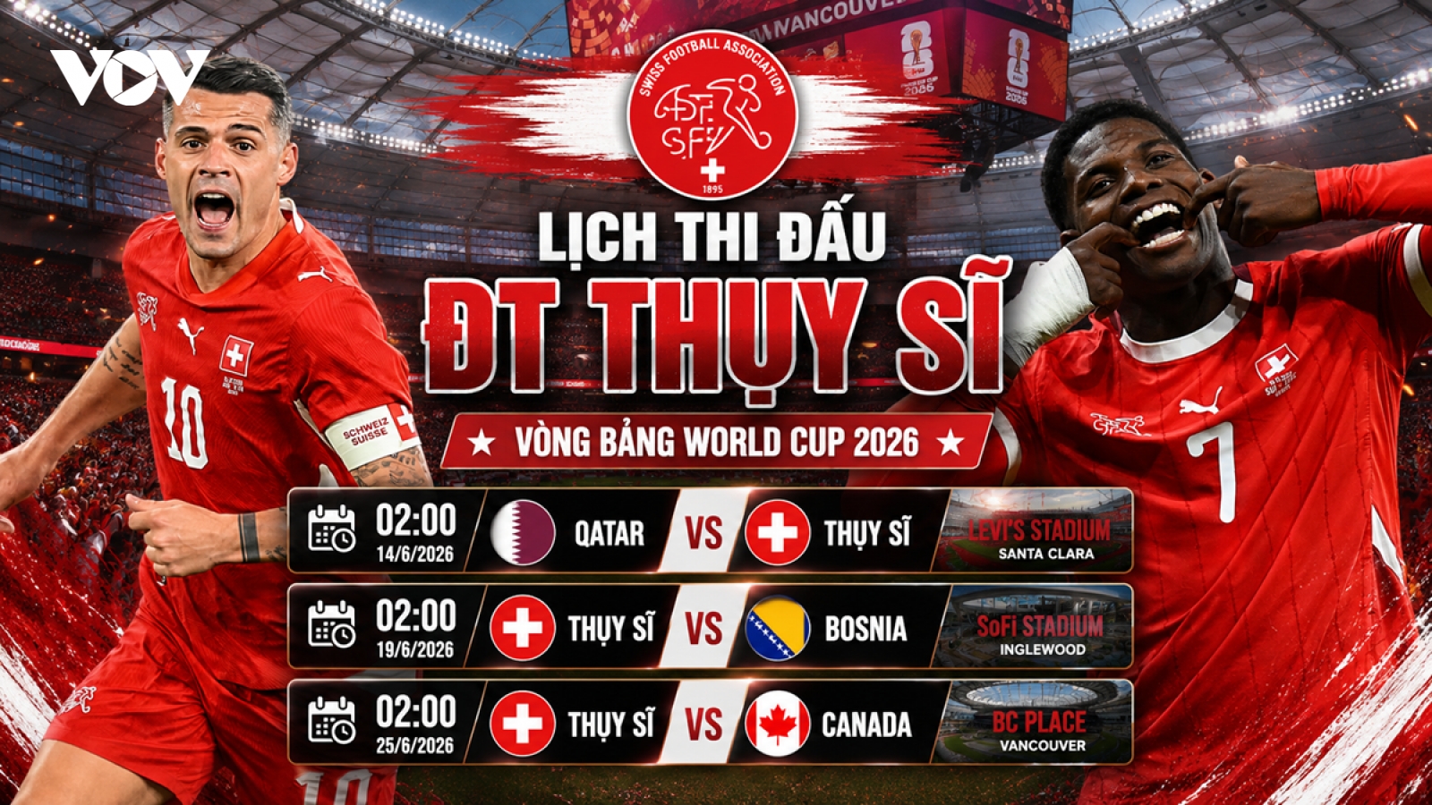 Lịch thi đấu World Cup 2026 của Thụy Sĩ