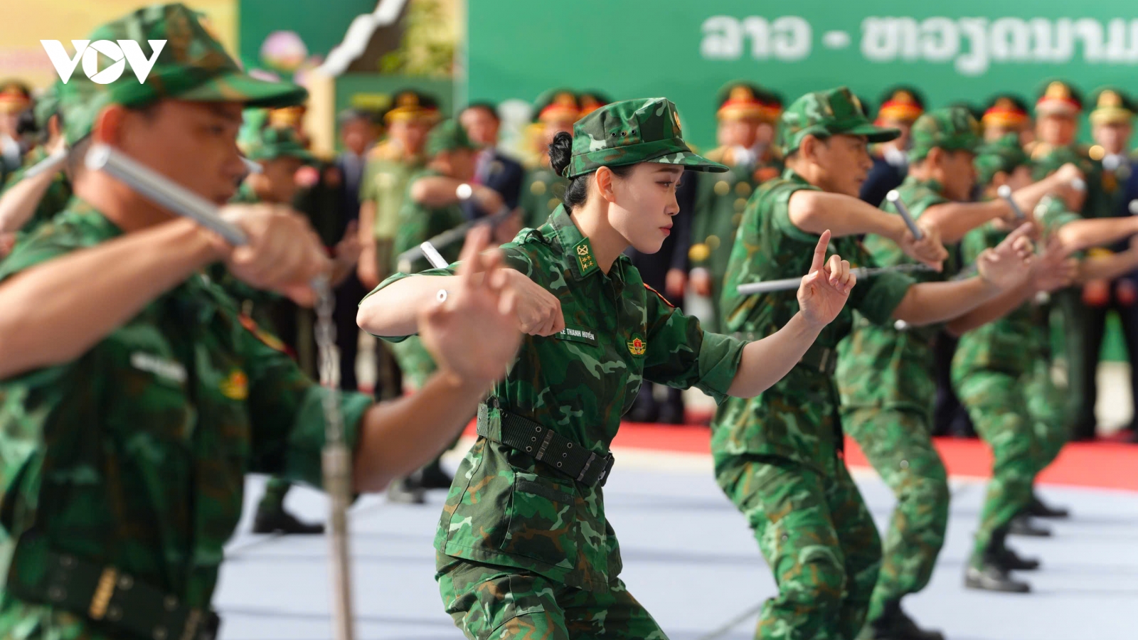 Màn trình diễn võ thuật của bộ đội biên phòng tại giao lưu biên giới Việt - Lào