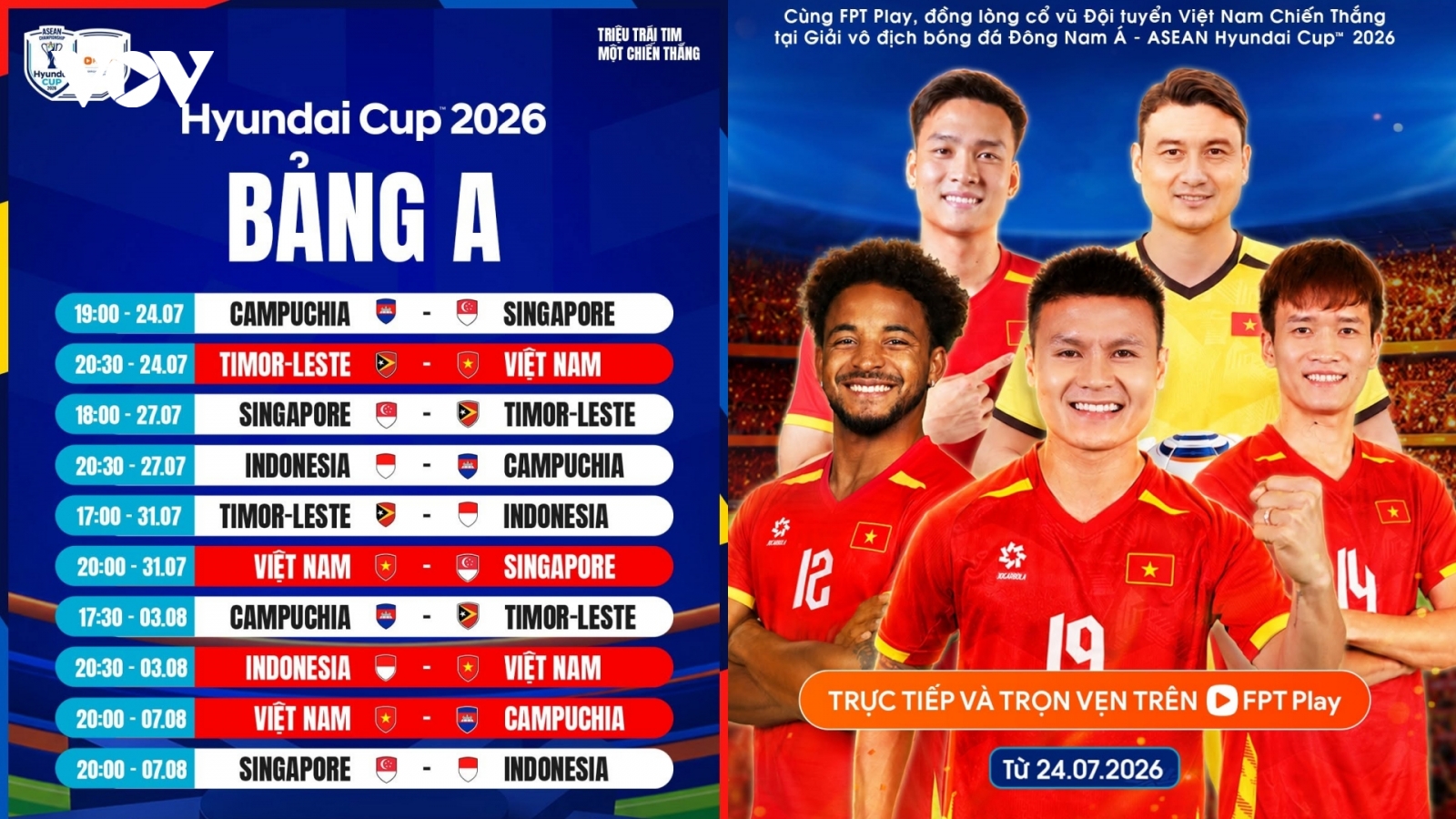 Lịch thi đấu bảng A - ASEAN Cup 2026: Tâm điểm ĐT Việt Nam vs ĐT Indonesia