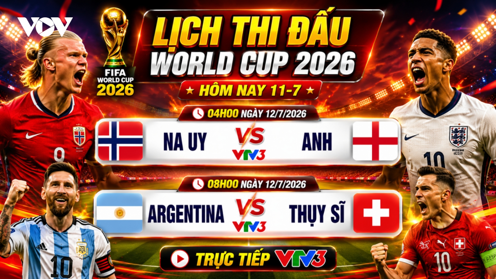 Link xem trực tiếp Argentina vs Thụy Sĩ tứ kết World Cup 2026 hôm nay trên VTV Go
